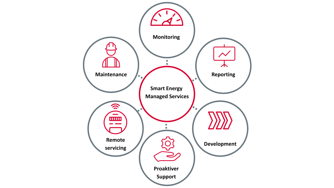 Grafik mit Leistungsbereichen "Smart Energy Managed Services"