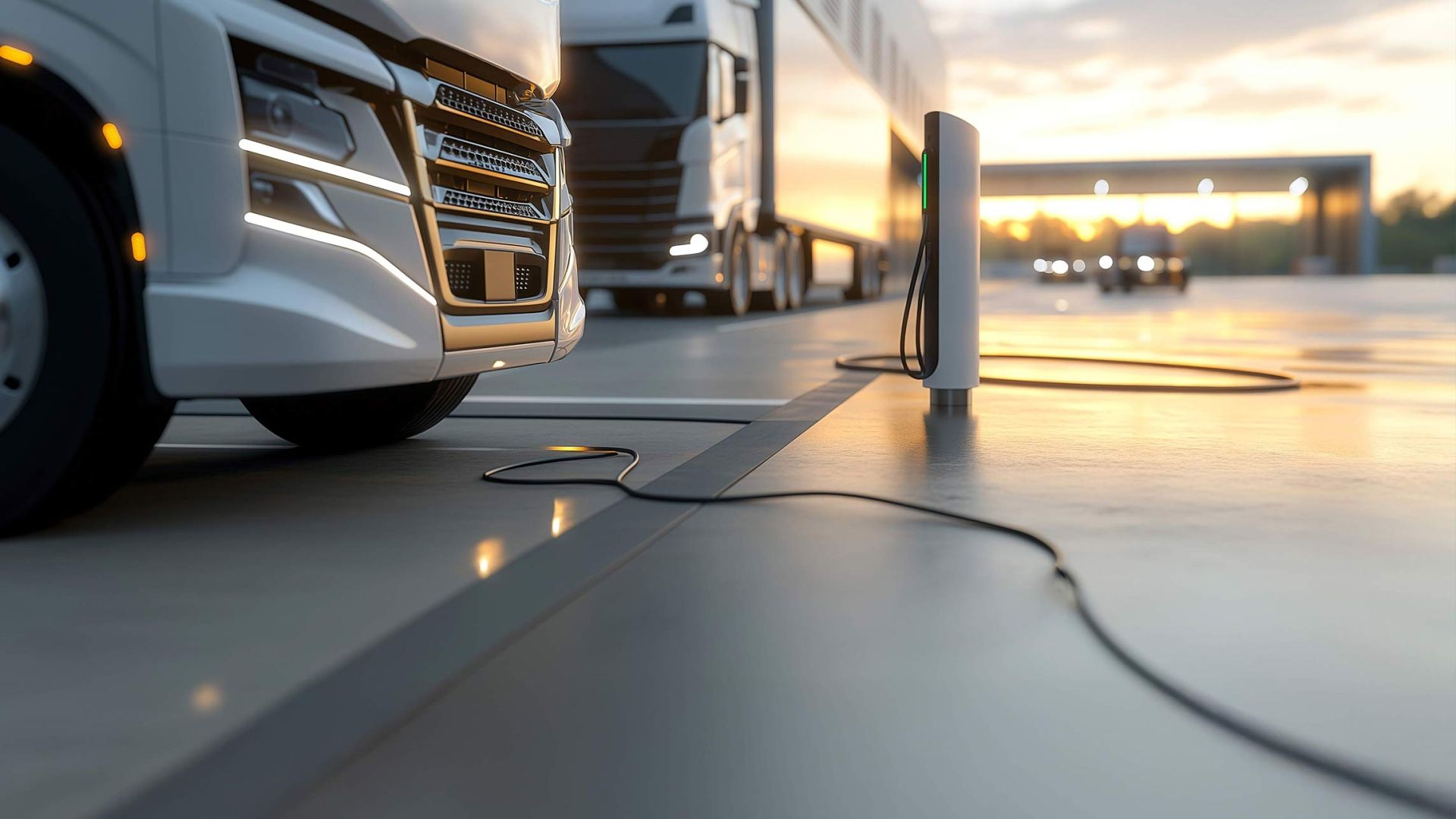Elektrischer LKW vor einer Ladestation