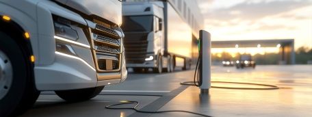 Elektrischer LKW vor einer Ladestation